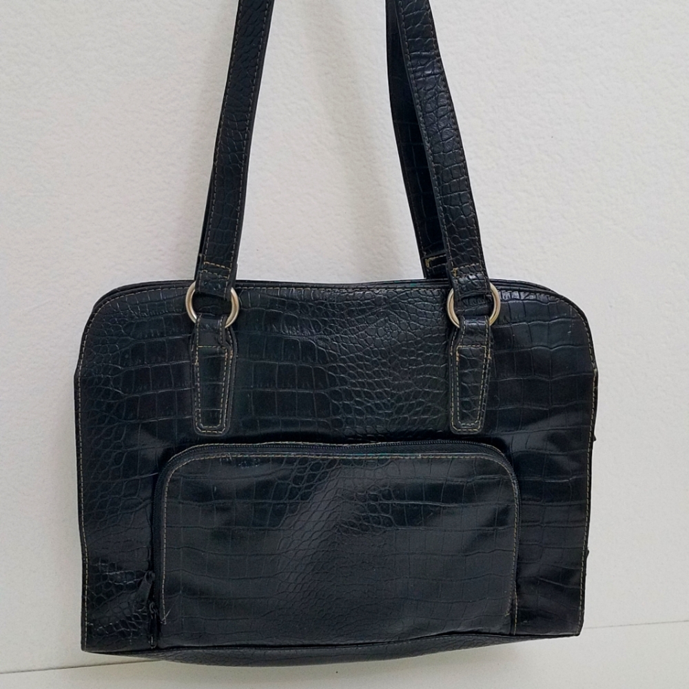 Black Faux Croc Embossed Tote Bag